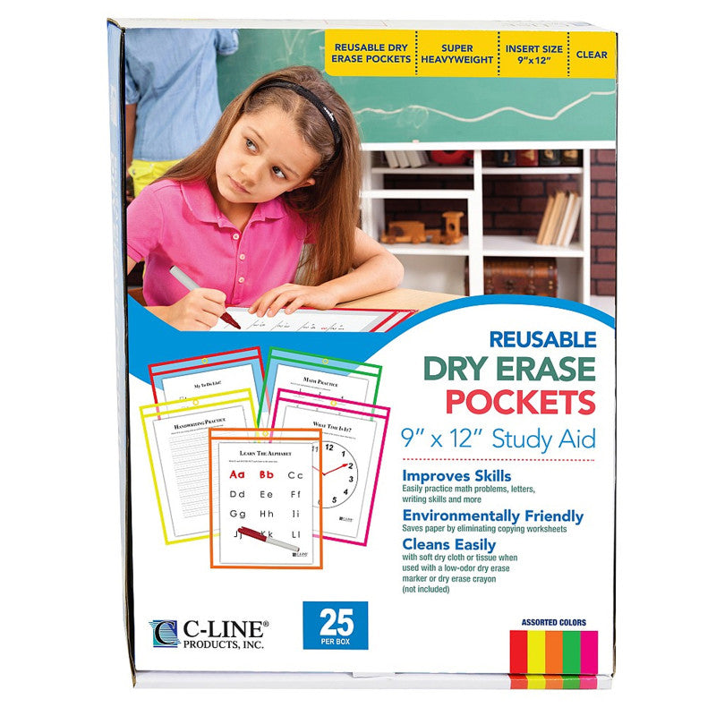 C-Line Reusable Dry Erase Pockets, 25 Pack (CLI 40820)