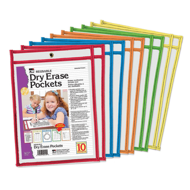 Charles Leonard Reusable Dry Erase Pockets, 10 Pack (CHL 29010)